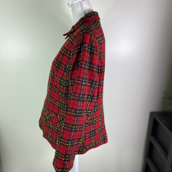 Sag Harbor women vintage full zip plaid lined knit blazer Sz 12 pockets red - Picture 5 of 8